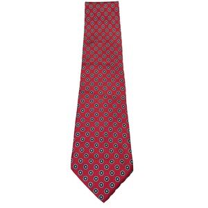 Marc Jeffries Tie Mens Red Blue Silk Geometric Medallion Made in Italy Handmade
